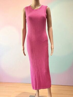 House of Harlow 1960 Knit Open Back Metallic Pink Maxi Dress